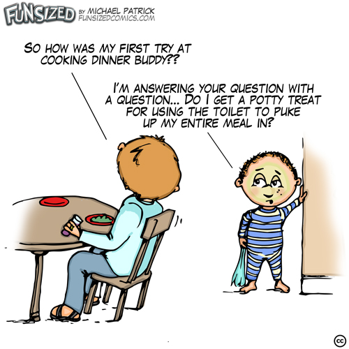 fun sized comics cartoon funny parenting son is puking up dinner dad asks if it was good