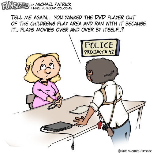 fun sized comic cartoon funny parenting comic mom at police station steals dvd player