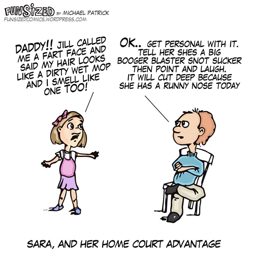 Fun sized comic cartoon dad and daughter discuss comebacks