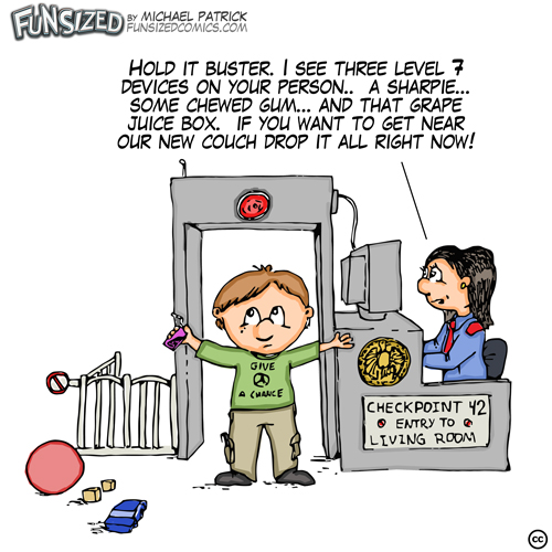 Fun sized comics cartoon funny TSA flight security airport style for finding pens and gum in kids