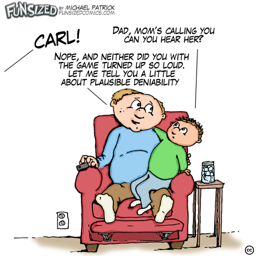 fun sized comic cartoon funny parenting dad and son ignoring wife calling