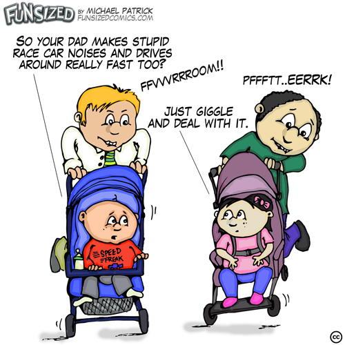fun sized comics cartoon funny parenting comic dads pushing strollers making car noises