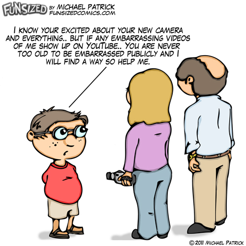 Fun sized comic funny parenting cartoon mom and dad put video of son on youtube son threatens to embaras