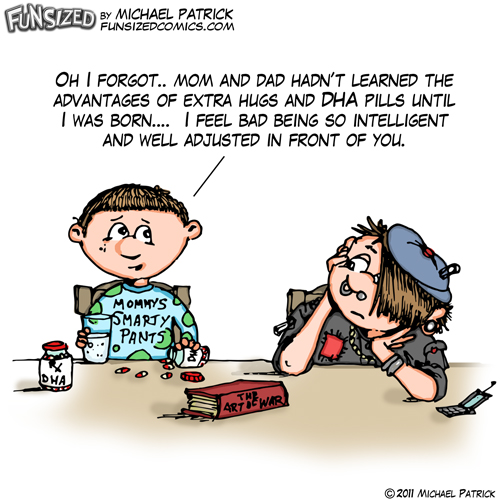 fun sized funny parenting comic two brothers talking about vitamins and DHA pills gothic looser goodie two shoes