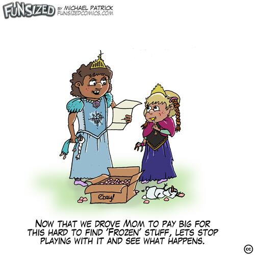 Fun sized parenting comic goes Frozen with Elsa and Anna expensive ebay junk